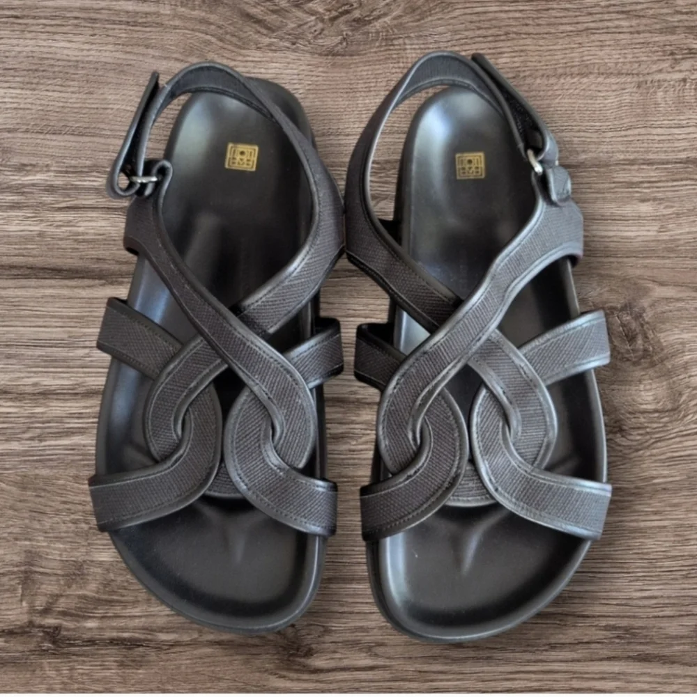 Toteme The Chunky Black Canvas Leather Flat Dad Style Sandals Women’s 40 US 9